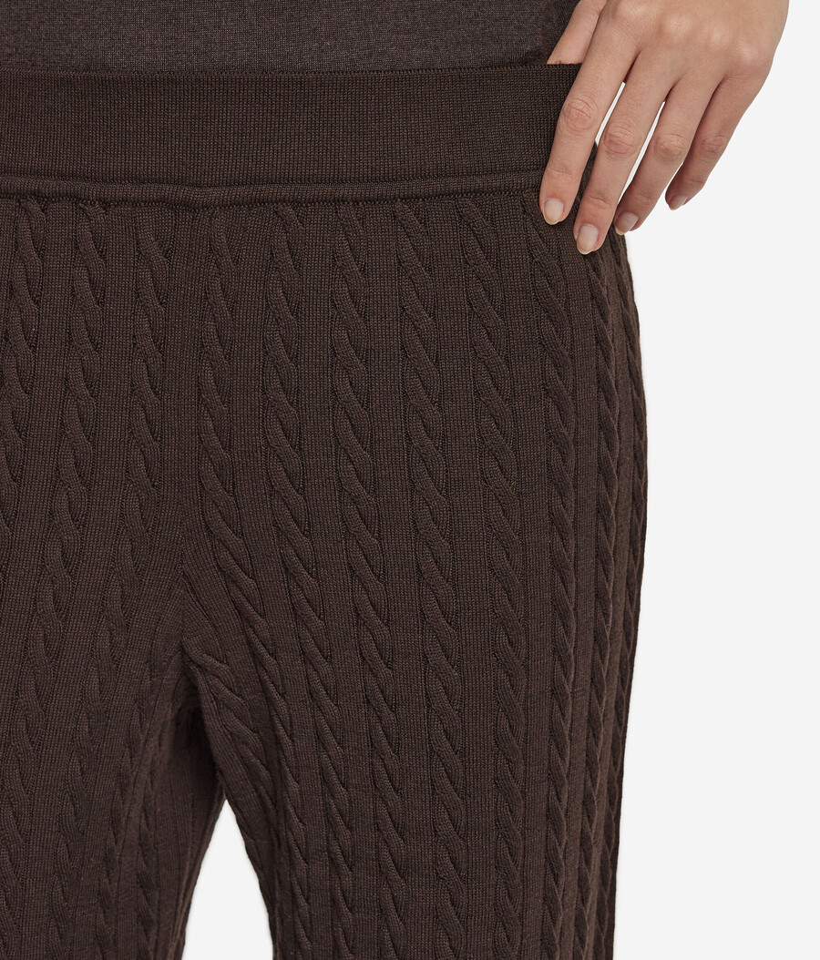 pantaloni a gamba larga in maglia di lana a trecce