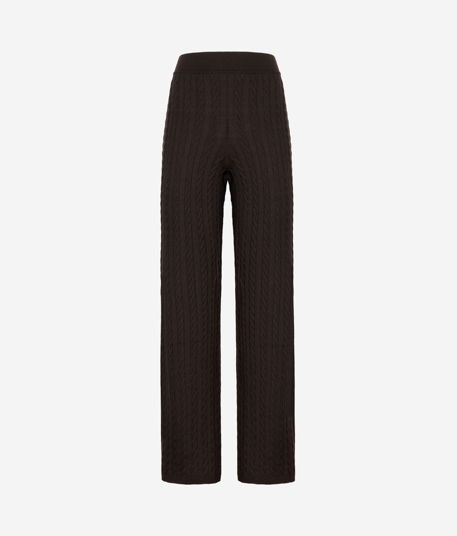 pantaloni a gamba larga in maglia di lana a trecce