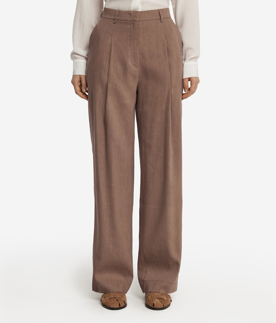 pantaloni a gamba larga in lino e viscosa