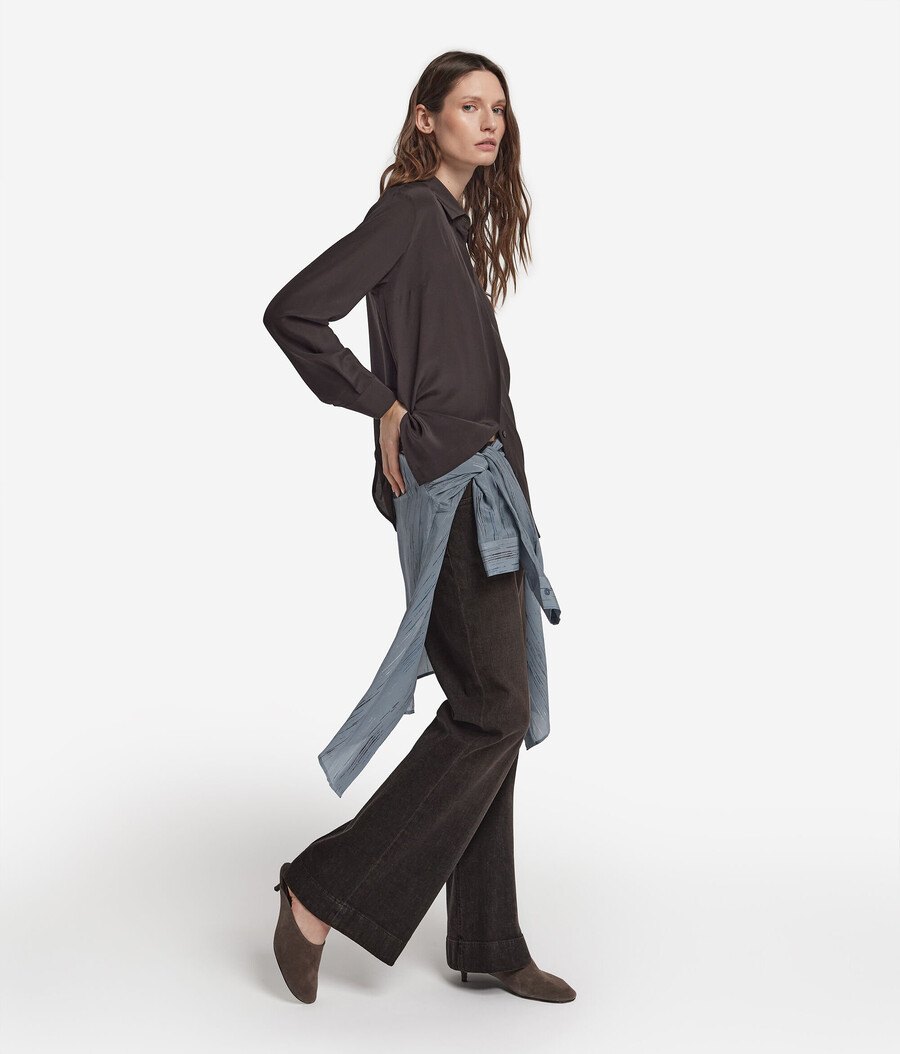 pantaloni a zampa in denim di cashmere
