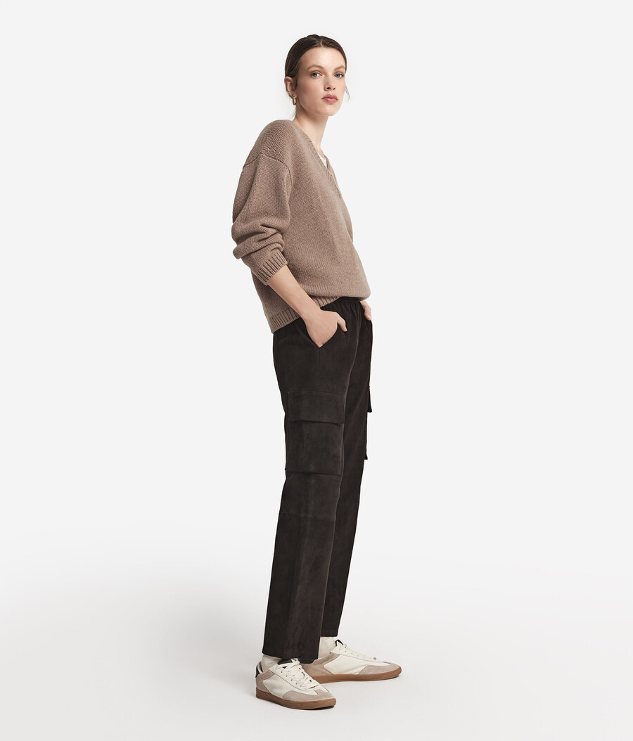 pantaloni cargo in pelle scamosciata