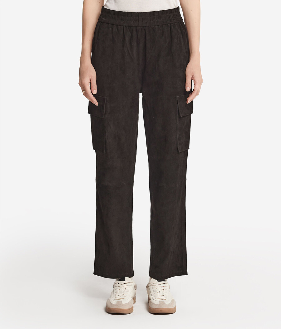 pantaloni cargo in pelle scamosciata