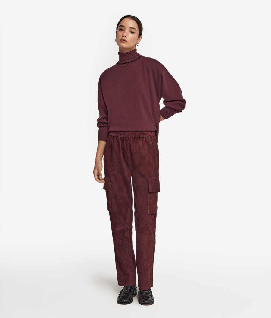pantaloni cargo in pelle scamosciata