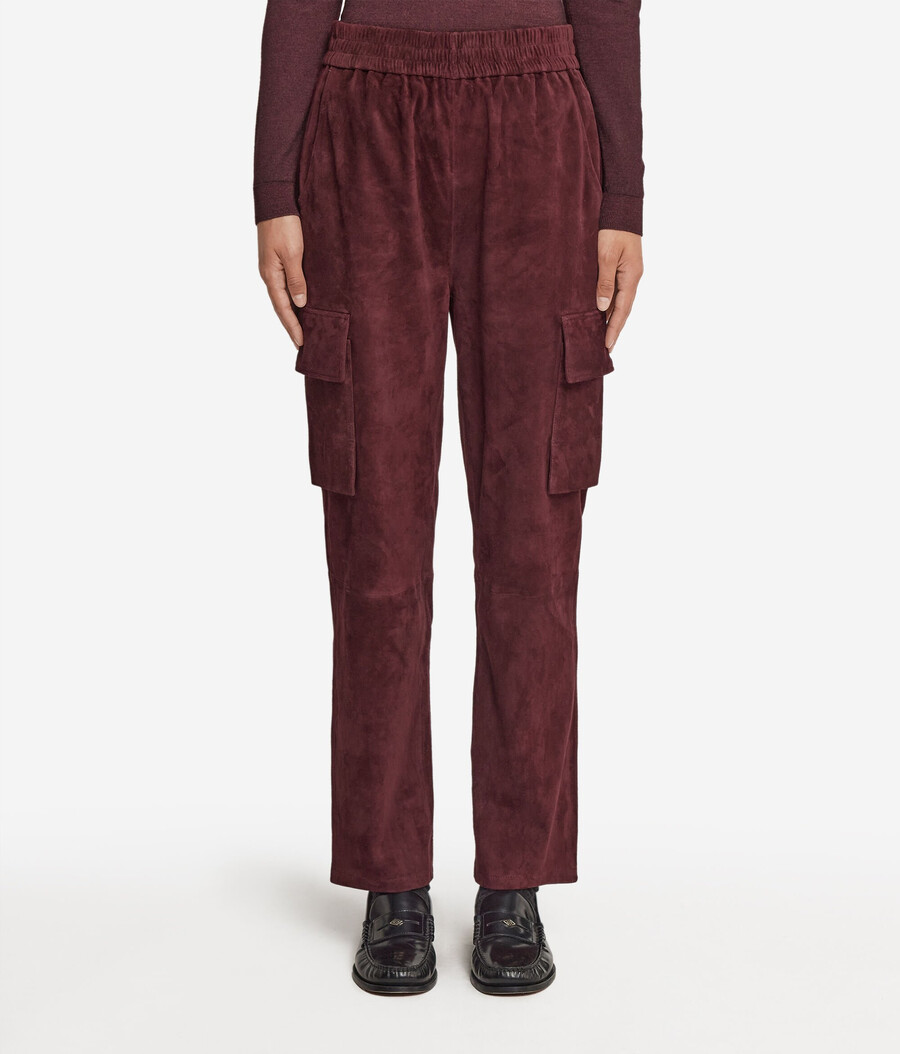 pantaloni cargo in pelle scamosciata