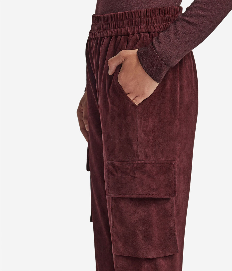 pantaloni cargo in pelle scamosciata