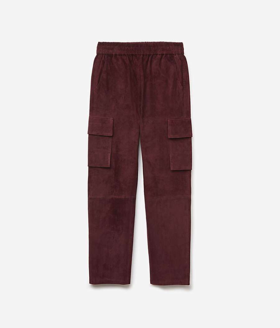 pantaloni cargo in pelle scamosciata