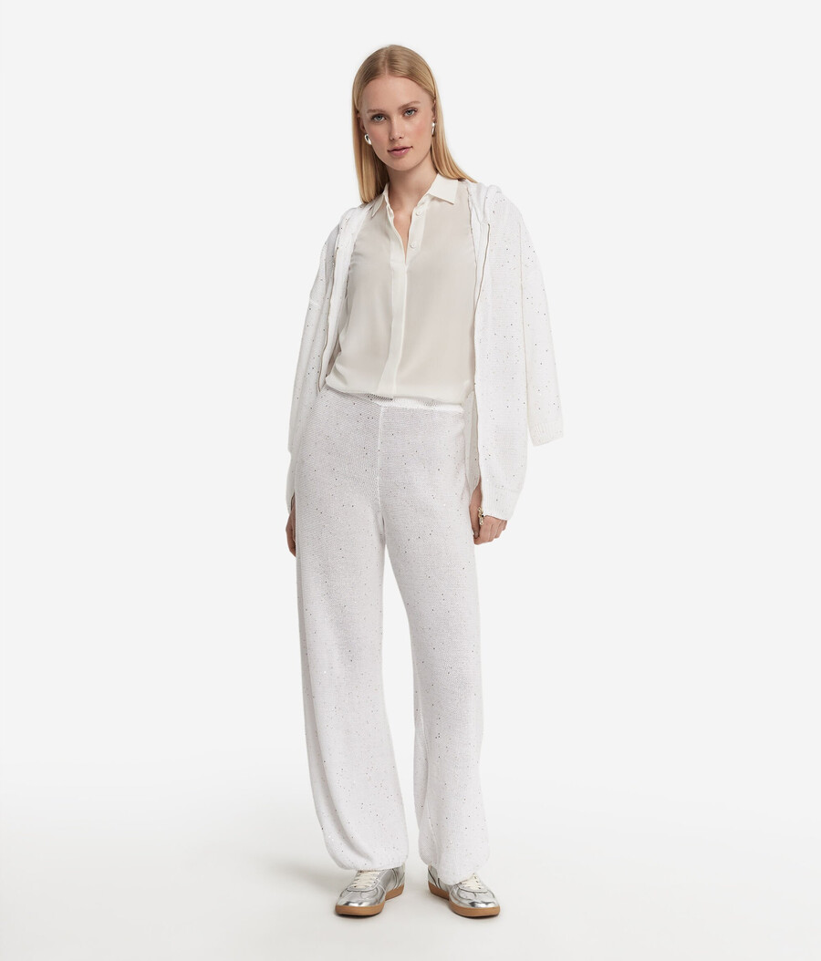 pantaloni palazzo con micro paillettes