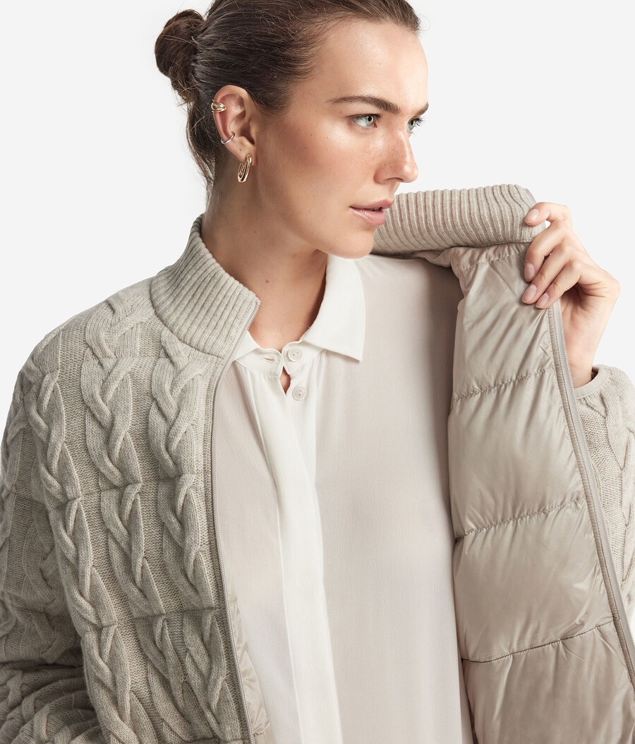 piumino reversibile in cashmere con motivo a trecce