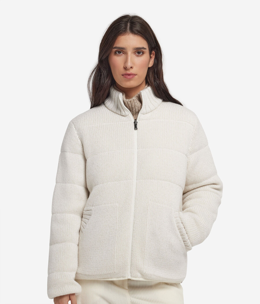 piumino reversibile in cashmere tricot lamè