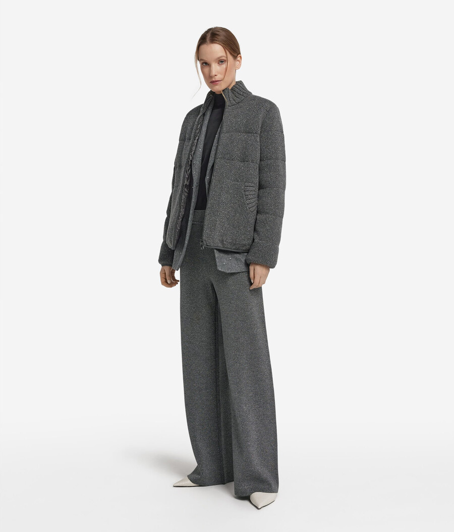 piumino reversibile in cashmere tricot lamè