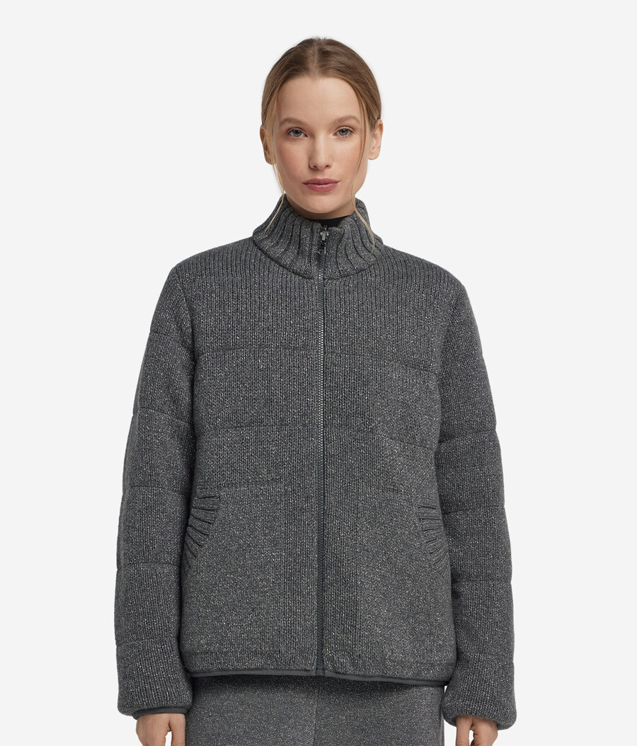 piumino reversibile in cashmere tricot lamè