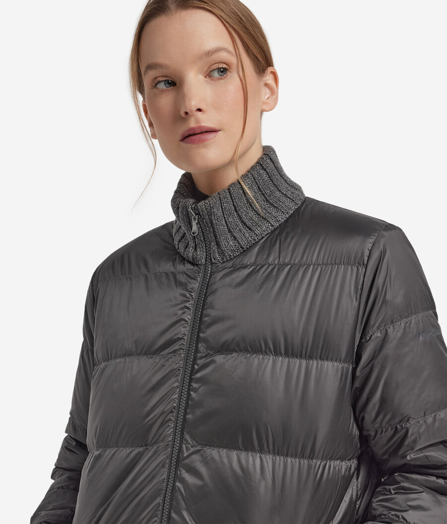 piumino reversibile in cashmere tricot lamè
