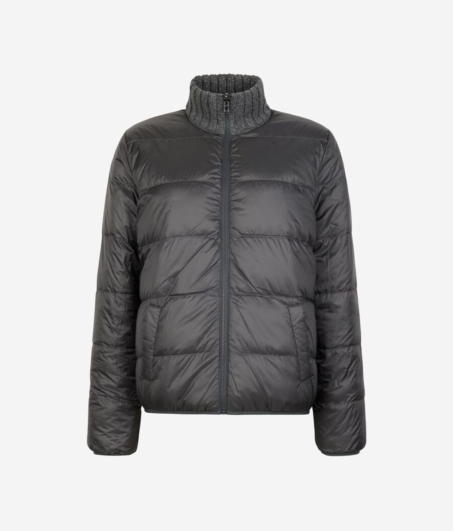 piumino reversibile in cashmere tricot lamè