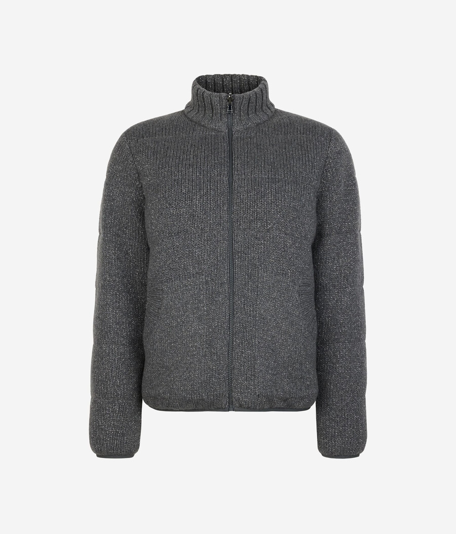piumino reversibile in cashmere tricot lamè