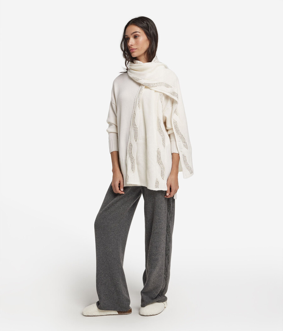 sciarpa in cashmere ultra morbido con lavorazione a trecce e strass
