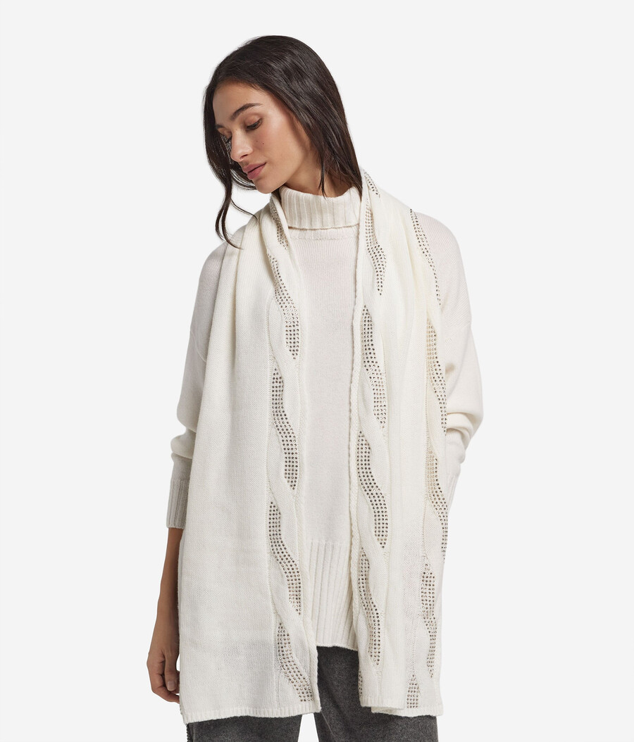 sciarpa in cashmere ultra morbido con lavorazione a trecce e strass