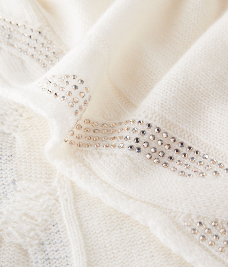 sciarpa in cashmere ultra morbido con lavorazione a trecce e strass