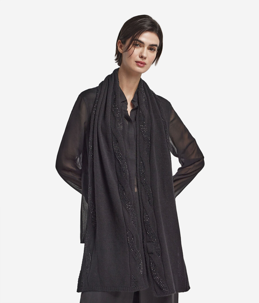 sciarpa in cashmere ultra morbido con lavorazione a trecce e strass