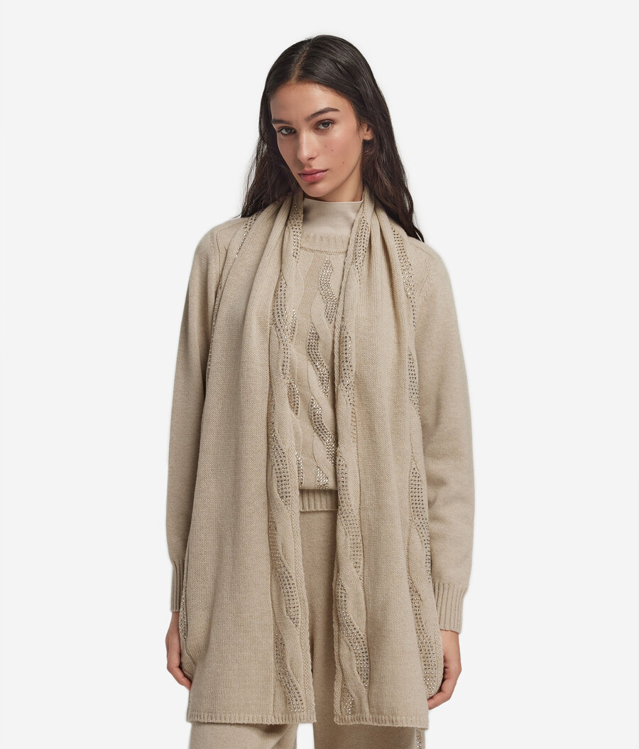sciarpa in cashmere ultra morbido con lavorazione a trecce e strass