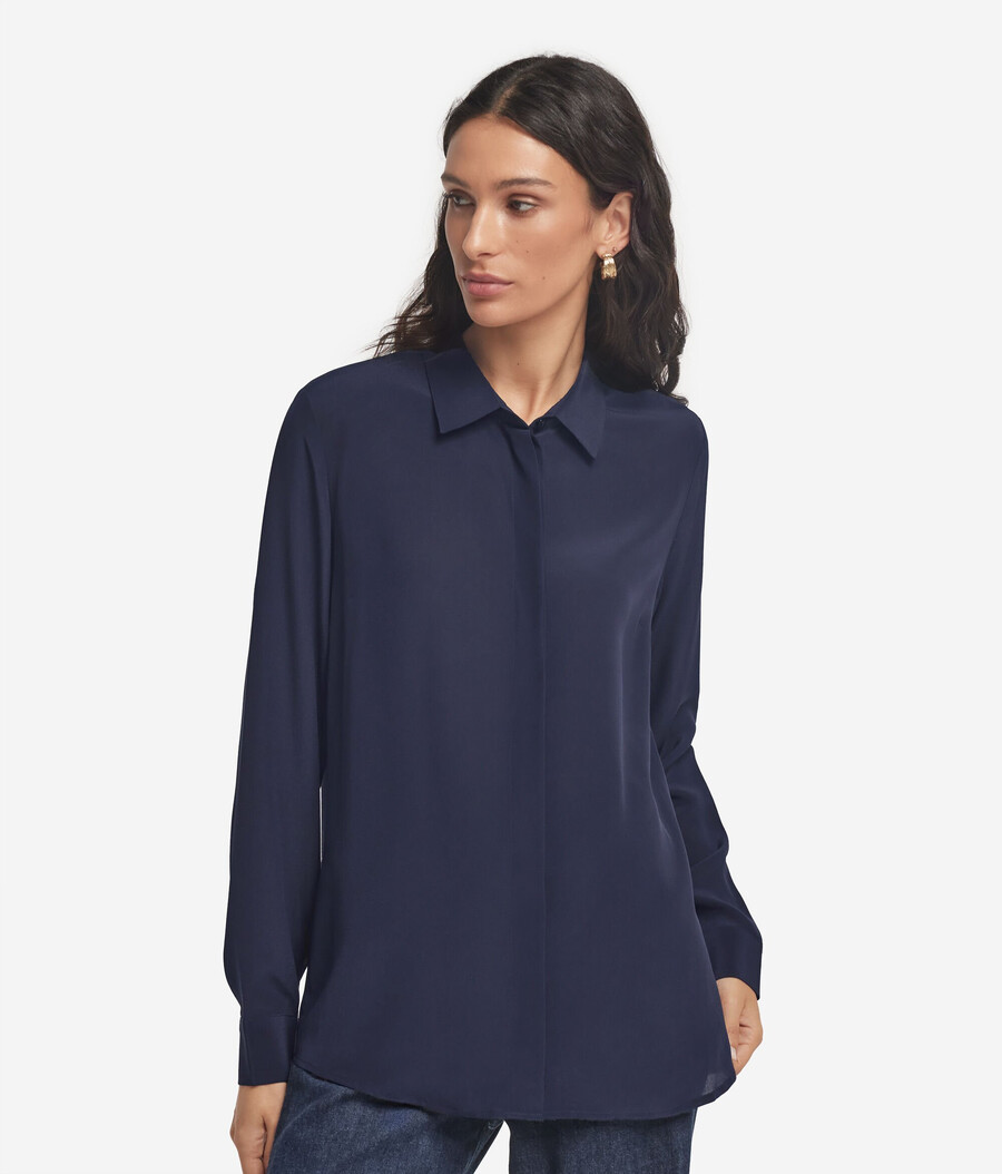 camicia con colletto in seta