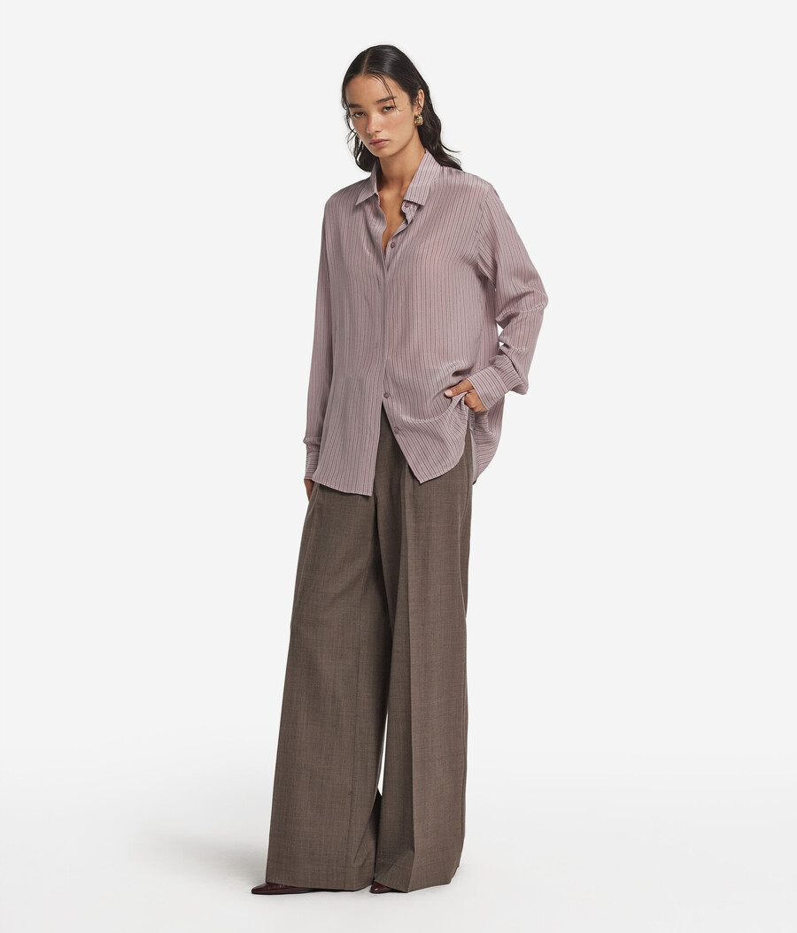 camicia in seta stampata con colletto