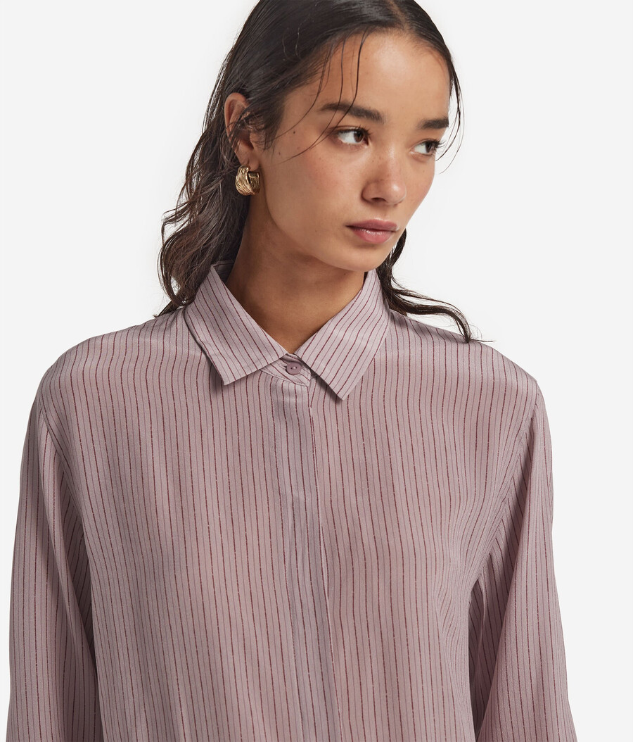 camicia in seta stampata con colletto