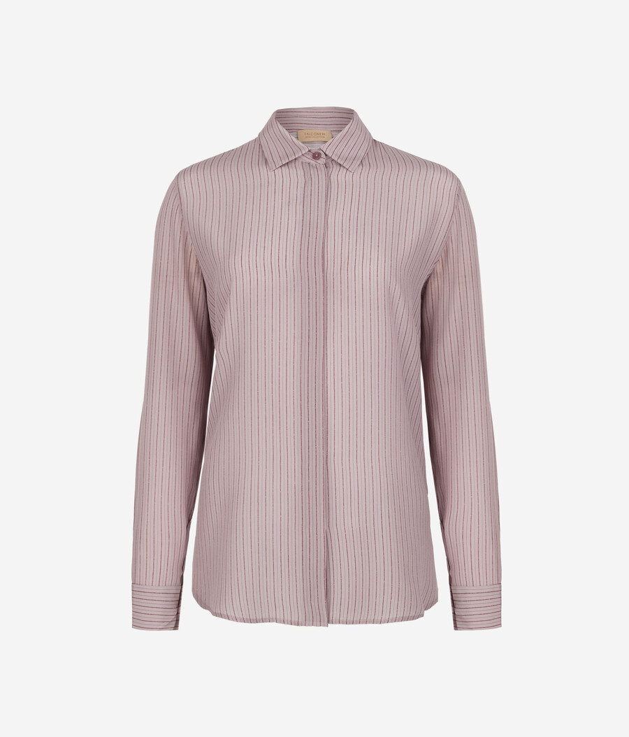 camicia in seta stampata con colletto