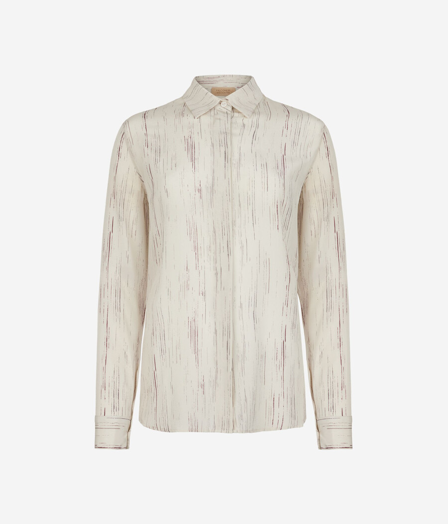 camicia in seta stampata con colletto