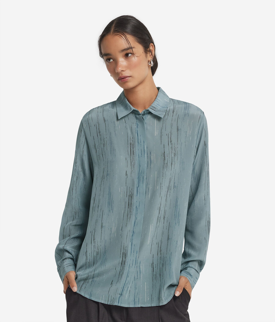 camicia in seta stampata con colletto