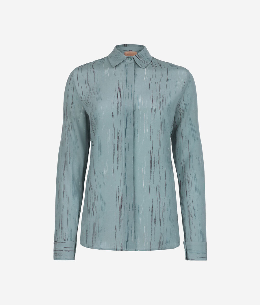 camicia in seta stampata con colletto