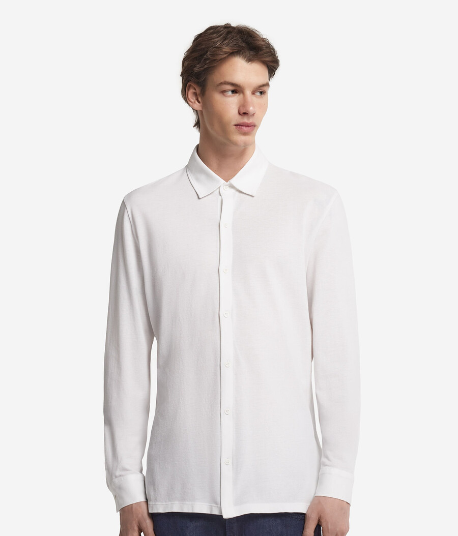 camicia a maniche lunghe in piqué di cotone e seta