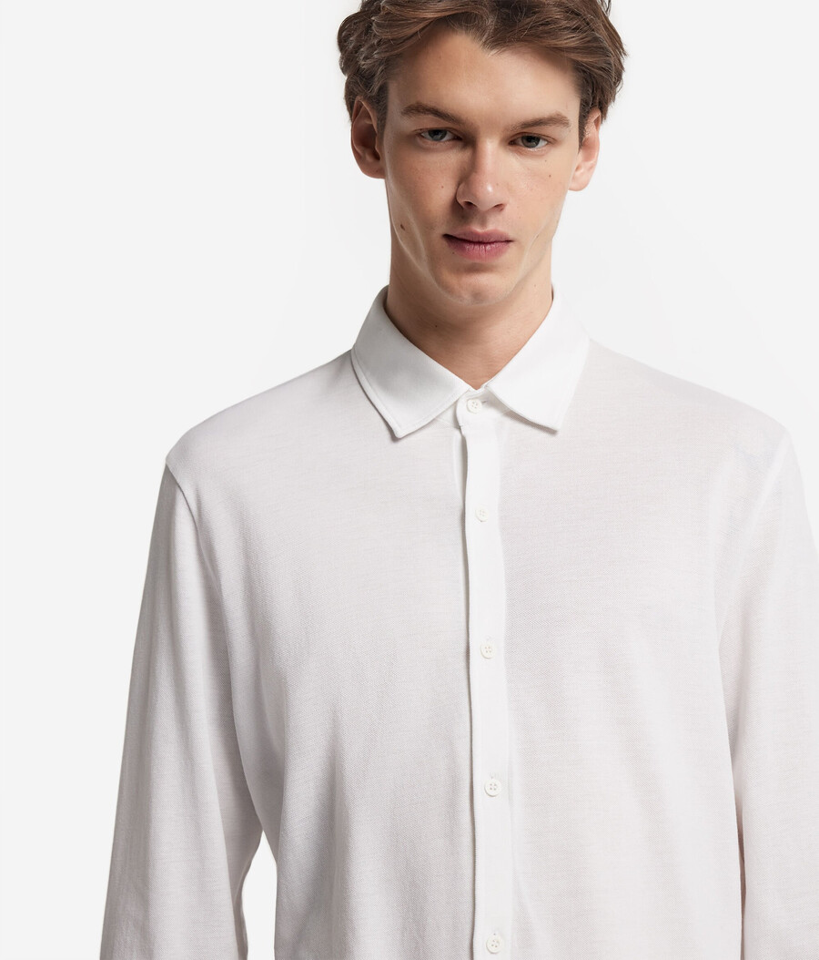camicia a maniche lunghe in piqué di cotone e seta