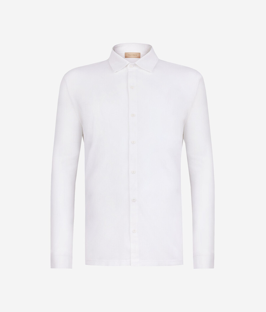 camicia a maniche lunghe in piqué di cotone e seta