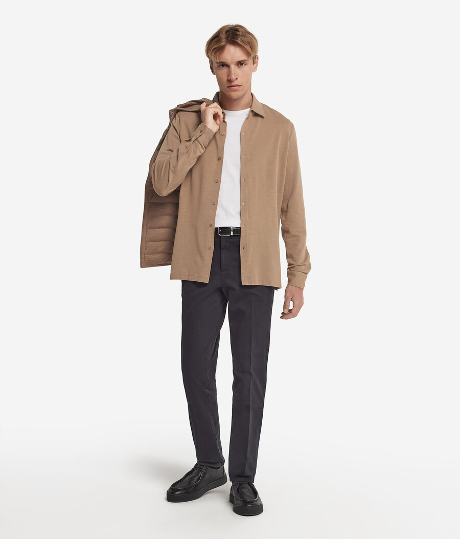 camicia a maniche lunghe in piqué di cotone e seta