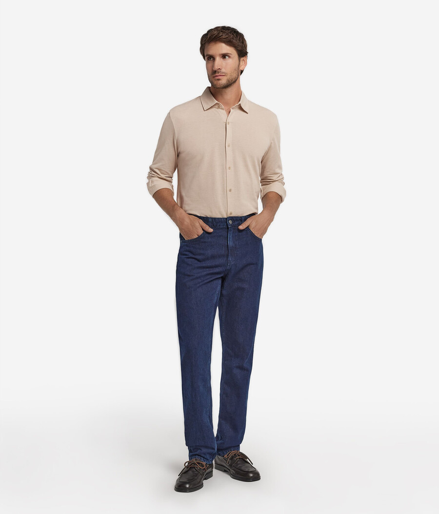 camicia a maniche lunghe in piqué di cotone e seta