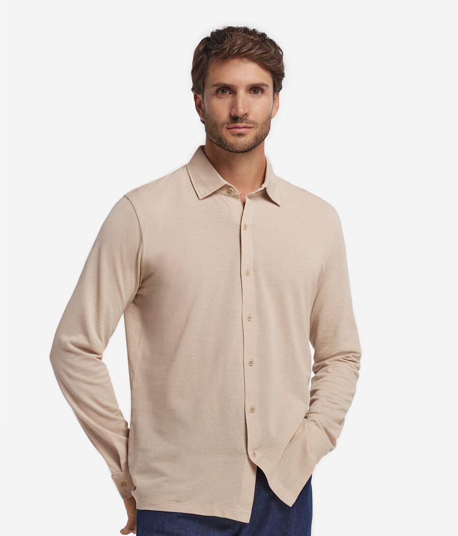 camicia a maniche lunghe in piqué di cotone e seta