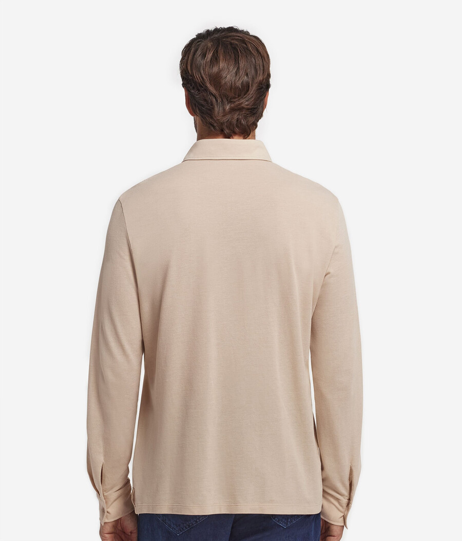 camicia a maniche lunghe in piqué di cotone e seta