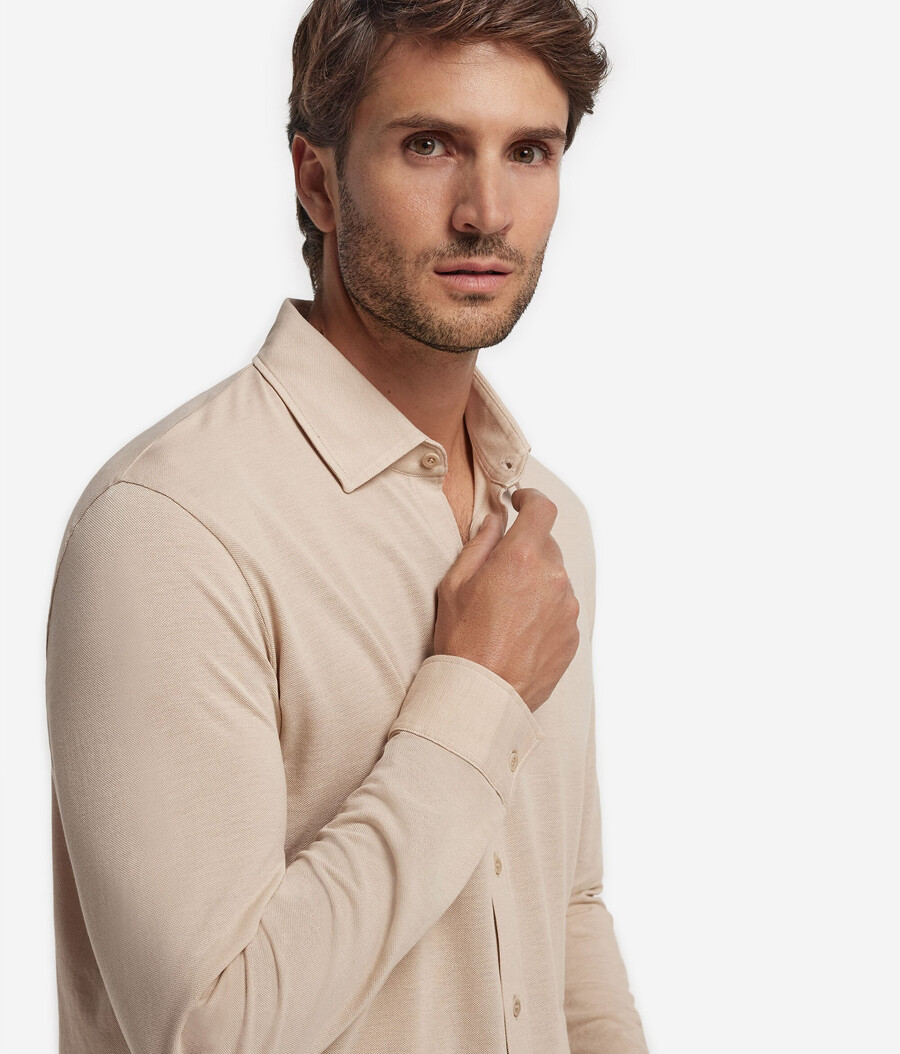 camicia a maniche lunghe in piqué di cotone e seta