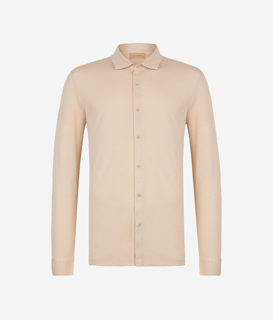 camicia a maniche lunghe in piqué di cotone e seta