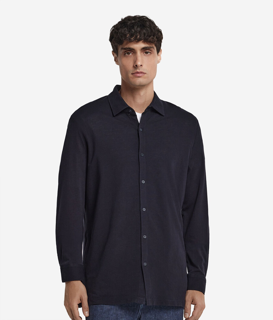 camicia a maniche lunghe in piqué di cotone e seta