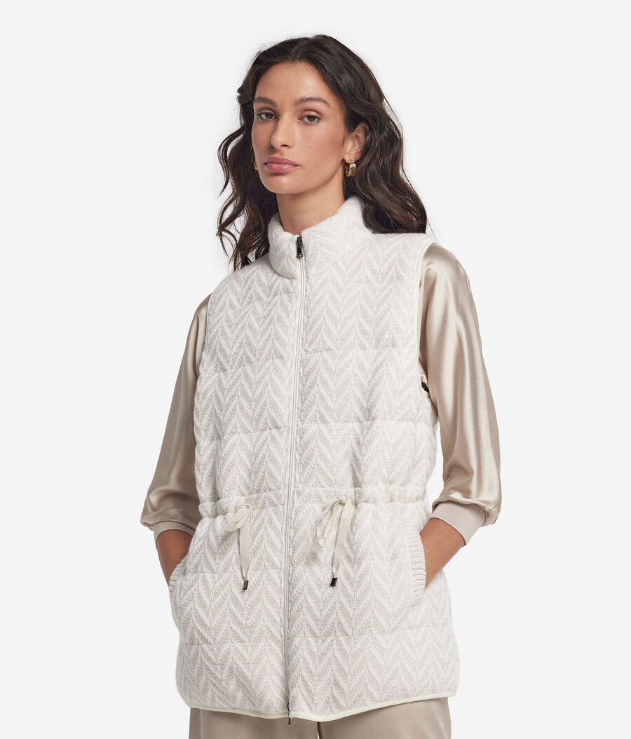 gilet in piumino di cashmere spinato lamé