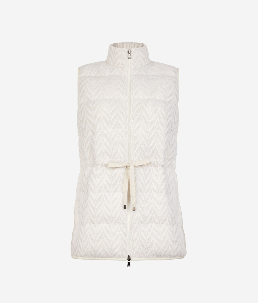 gilet in piumino di cashmere spinato lamé