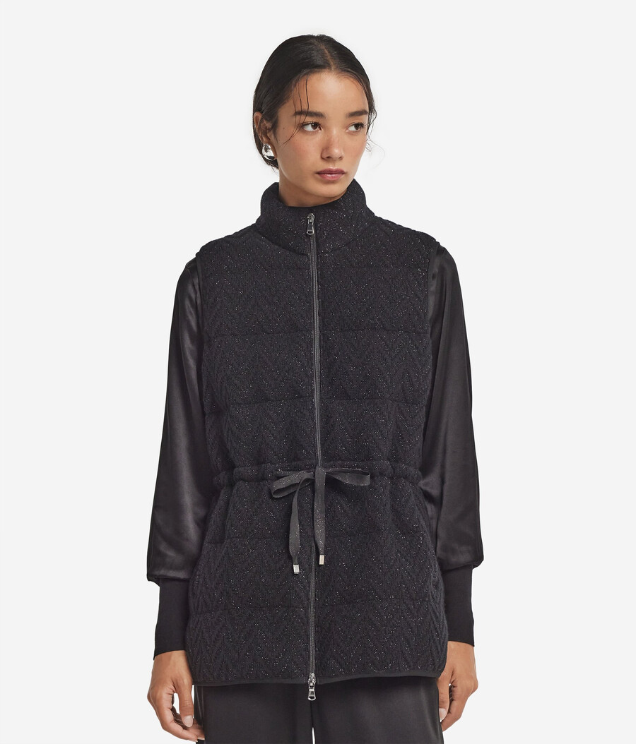 gilet in piumino di cashmere spinato lamé
