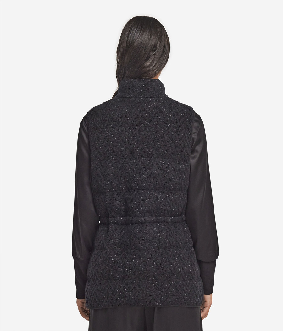 gilet in piumino di cashmere spinato lamé
