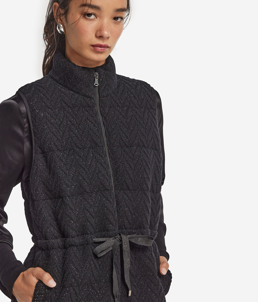 gilet in piumino di cashmere spinato lamé