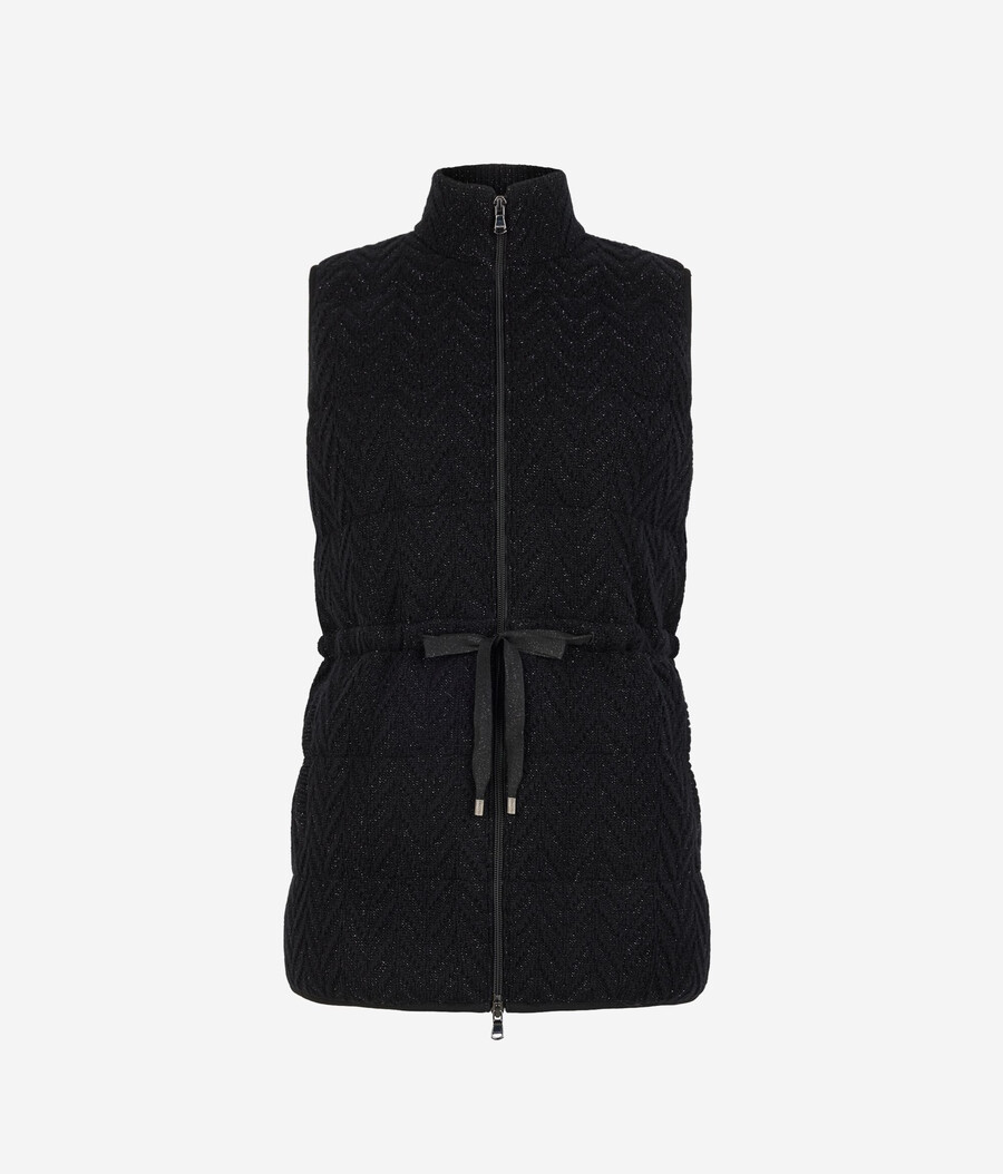 gilet in piumino di cashmere spinato lamé