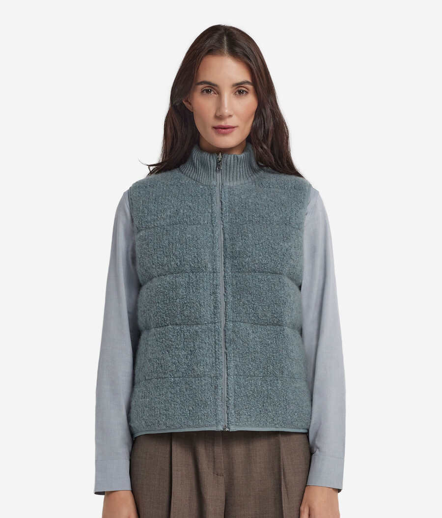 gilet reversibile in bouclé e nylon