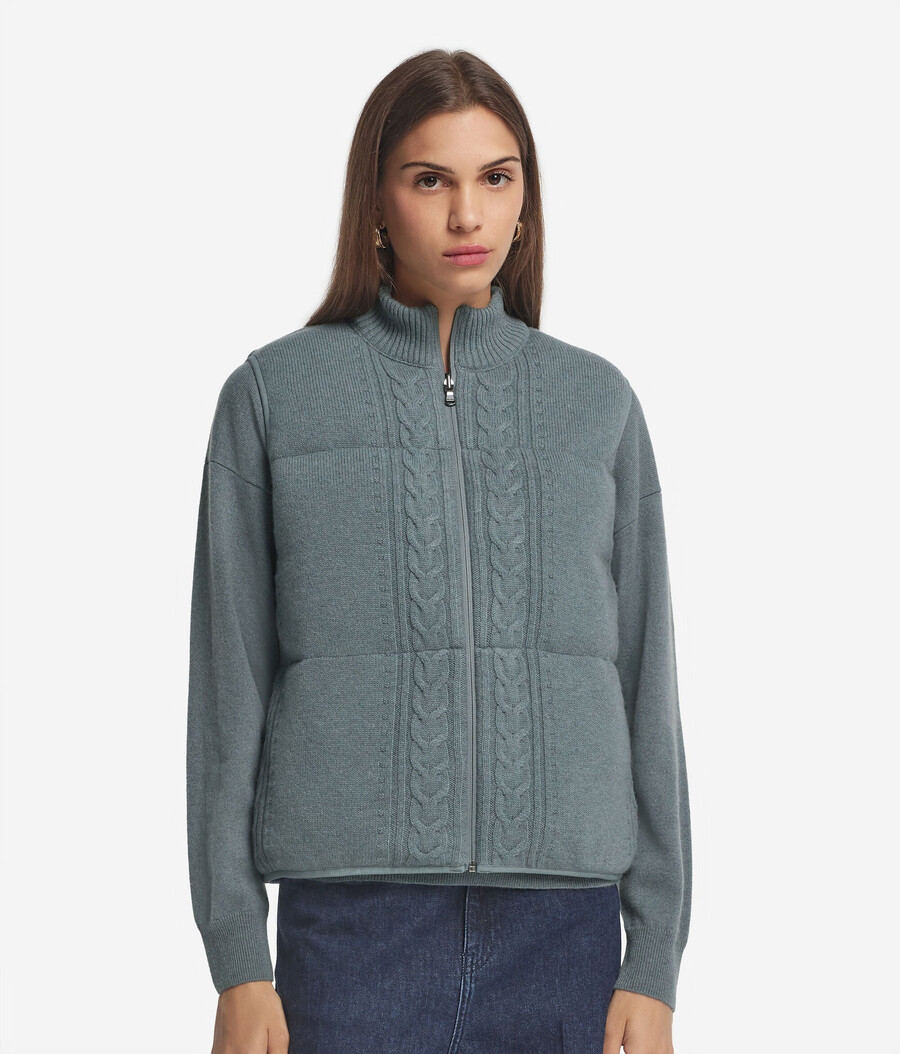 gilet reversibile in tessuto bouclé lavorato a trecce