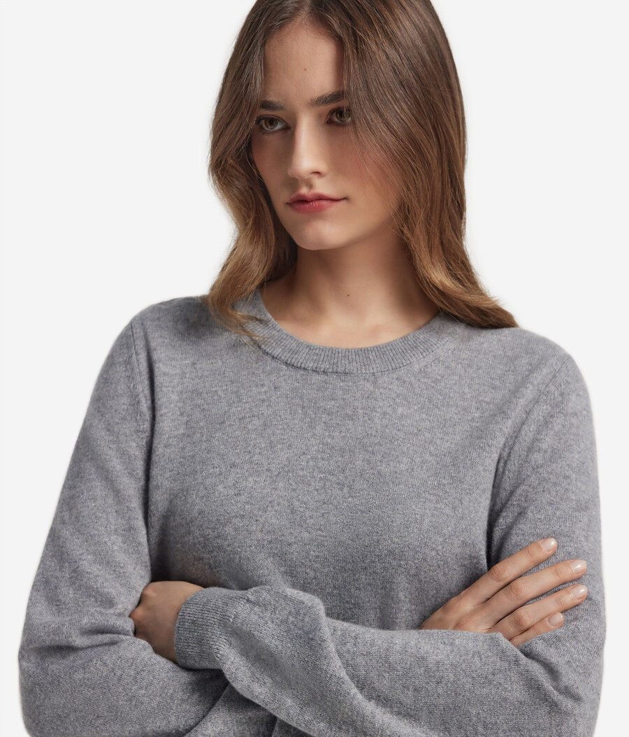 maglione girocollo in cashmere ultra morbido a maniche lunghe