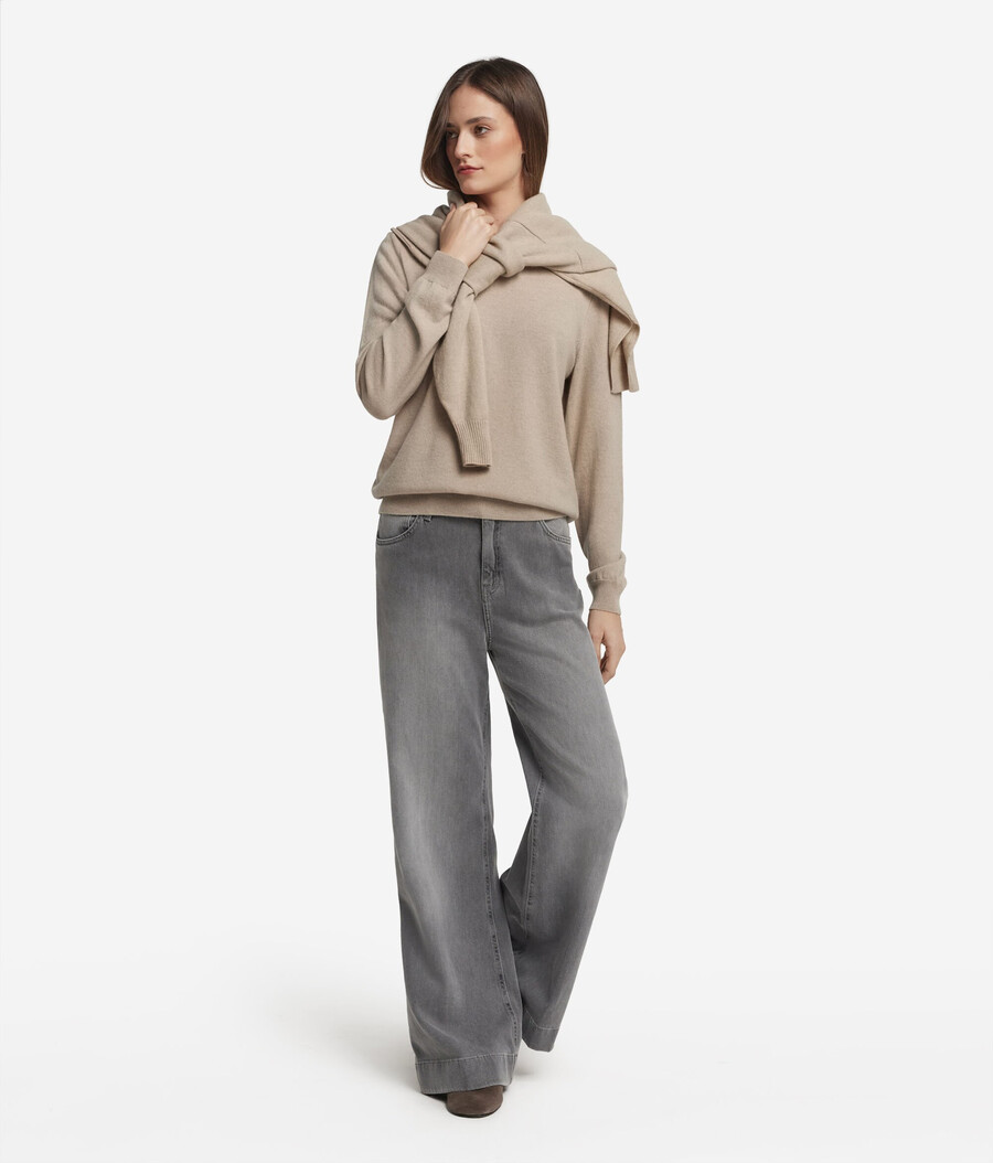 maglione girocollo in cashmere ultra morbido a maniche lunghe